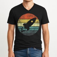 Rocket Launch Astronomy Funny Retro Rocket Space Ship V-Neck T-Shirt