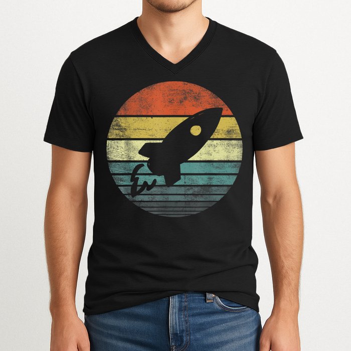 Rocket Launch Astronomy Funny Retro Rocket Space Ship V-Neck T-Shirt
