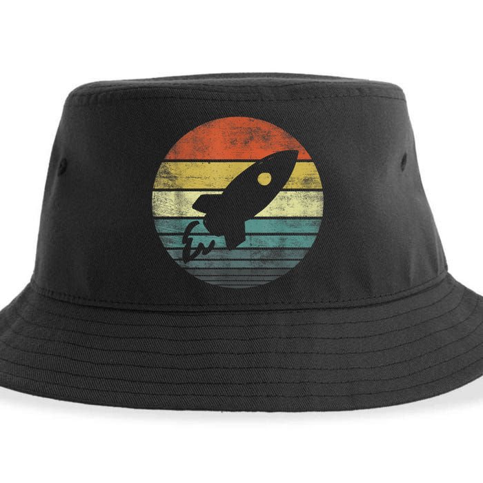 Rocket Launch Astronomy Funny Retro Rocket Space Ship Sustainable Bucket Hat