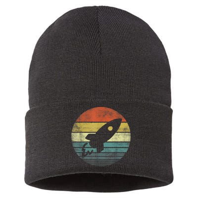 Rocket Launch Astronomy Funny Retro Rocket Space Ship Sustainable Knit Beanie