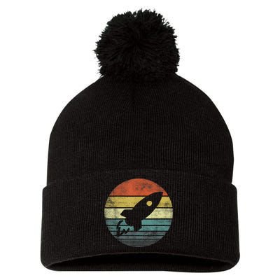 Rocket Launch Astronomy Funny Retro Rocket Space Ship Pom Pom 12in Knit Beanie