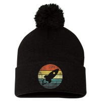 Rocket Launch Astronomy Funny Retro Rocket Space Ship Pom Pom 12in Knit Beanie