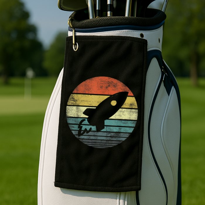 Rocket Launch Astronomy Funny Retro Rocket Space Ship Golf Towel