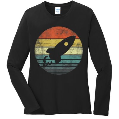 Rocket Launch Astronomy Funny Retro Rocket Space Ship Ladies Long Sleeve Shirt