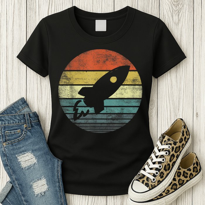 Rocket Launch Astronomy Funny Retro Rocket Space Ship Womens T-Shirt
