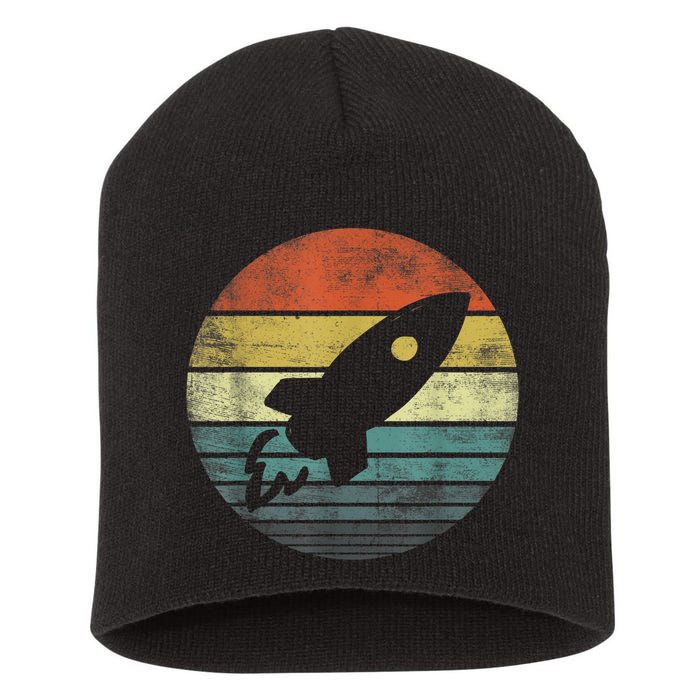 Rocket Launch Astronomy Funny Retro Rocket Space Ship Short Acrylic Beanie
