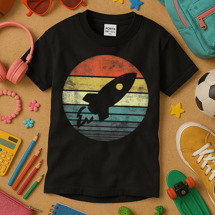 Rocket Launch Astronomy Funny Retro Rocket Space Ship Kids T-Shirt