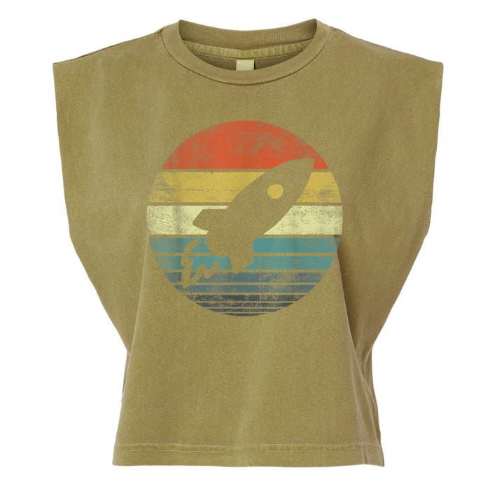 Rocket Launch Astronomy Funny Retro Rocket Space Ship Garment-Dyed Women's Muscle Tee