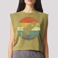 Rocket Launch Astronomy Funny Retro Rocket Space Ship Garment-Dyed Women's Muscle Tee