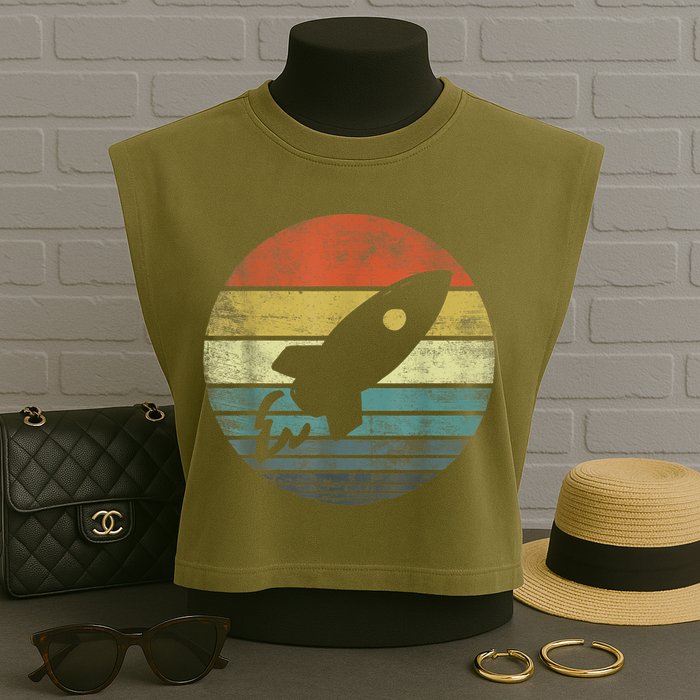 Rocket Launch Astronomy Funny Retro Rocket Space Ship Garment-Dyed Women's Muscle Tee