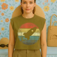 Rocket Launch Astronomy Funny Retro Rocket Space Ship Garment-Dyed Women's Muscle Tee