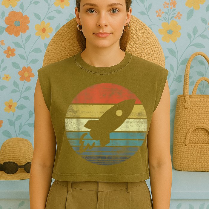 Rocket Launch Astronomy Funny Retro Rocket Space Ship Garment-Dyed Women's Muscle Tee