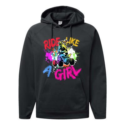 Ride Like A Girl ATV Lovers Quad Bike Biker Girl Performance Fleece Hoodie