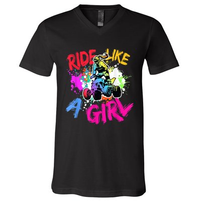 Ride Like A Girl ATV Lovers Quad Bike Biker Girl V-Neck T-Shirt