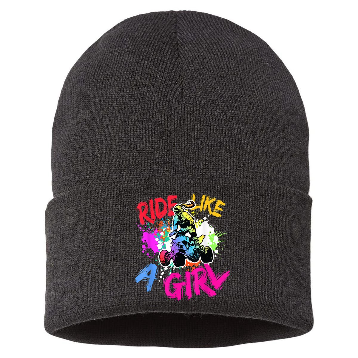 Ride Like A Girl ATV Lovers Quad Bike Biker Girl Sustainable Knit Beanie