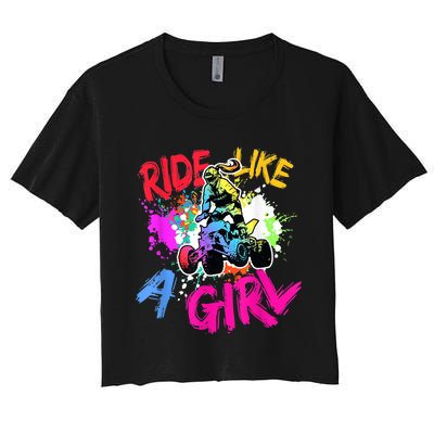 Ride Like A Girl ATV Lovers Quad Bike Biker Girl Women's Crop Top Tee