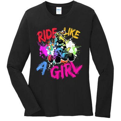 Ride Like A Girl ATV Lovers Quad Bike Biker Girl Ladies Long Sleeve Shirt