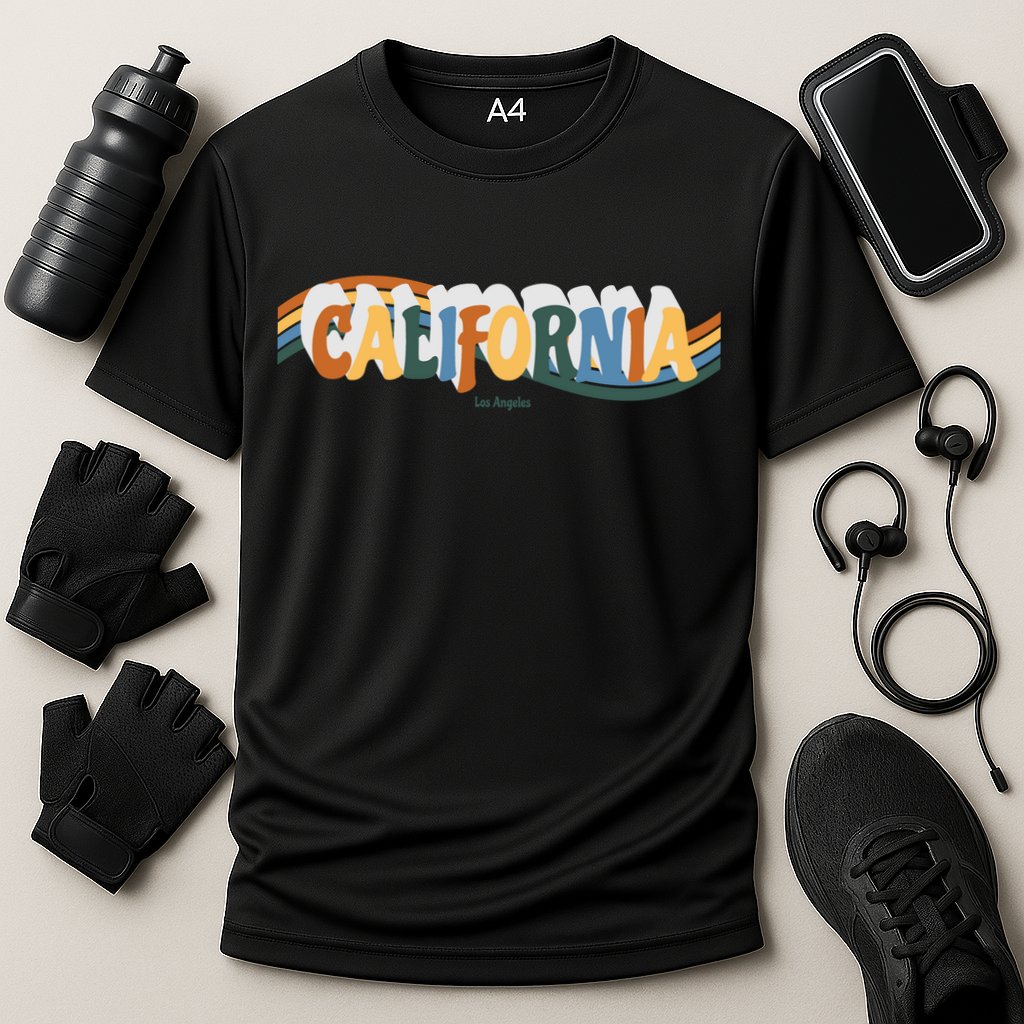 Retro Los Angeles California Cali Wave Cooling Performance Crew T-Shirt