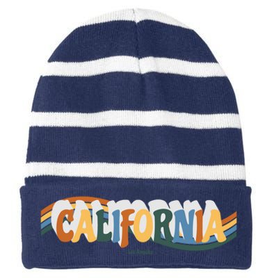 Retro Los Angeles California Cali Wave Striped Beanie with Solid Band