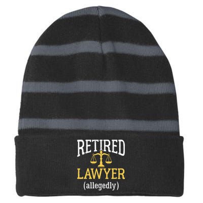 Retired Lawyer Allegedly Funny Attorney Retirement Striped Beanie with Solid Band