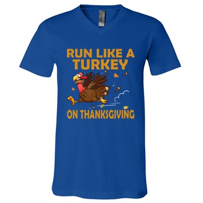 Run Like A Turkey On Thanksgiving Funny Running Runner Gift V-Neck T-Shirt