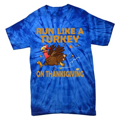 Run Like A Turkey On Thanksgiving Funny Running Runner Gift Tie-Dye T-Shirt