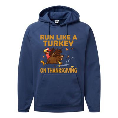 Run Like A Turkey On Thanksgiving Funny Running Runner Gift Performance Fleece Hoodie