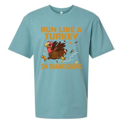 Run Like A Turkey On Thanksgiving Funny Running Runner Gift Sueded Cloud Jersey T-Shirt