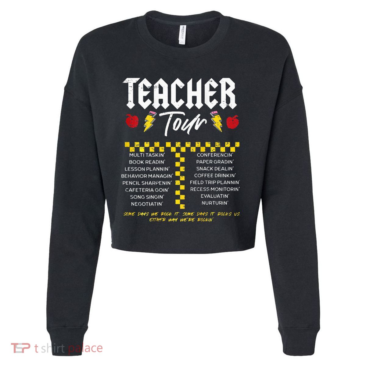Retro Lightning Bolt Abcd The Teacher Cropped Pullover Crew