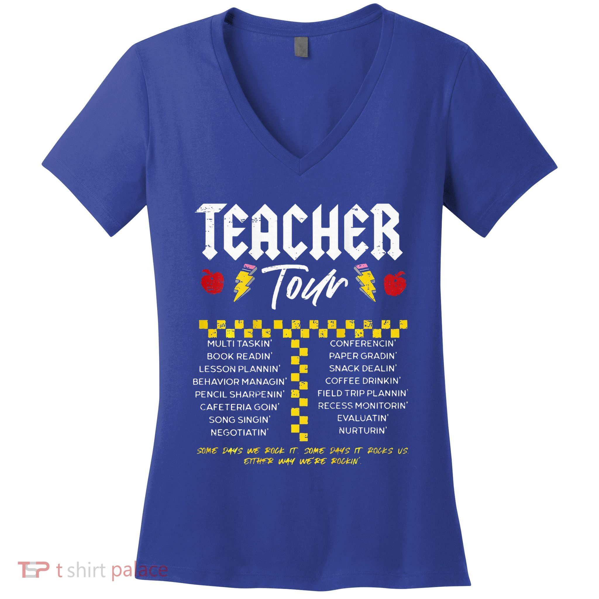 Retro Lightning Bolt Abcd The Teacher Women's V-Neck T-Shirt