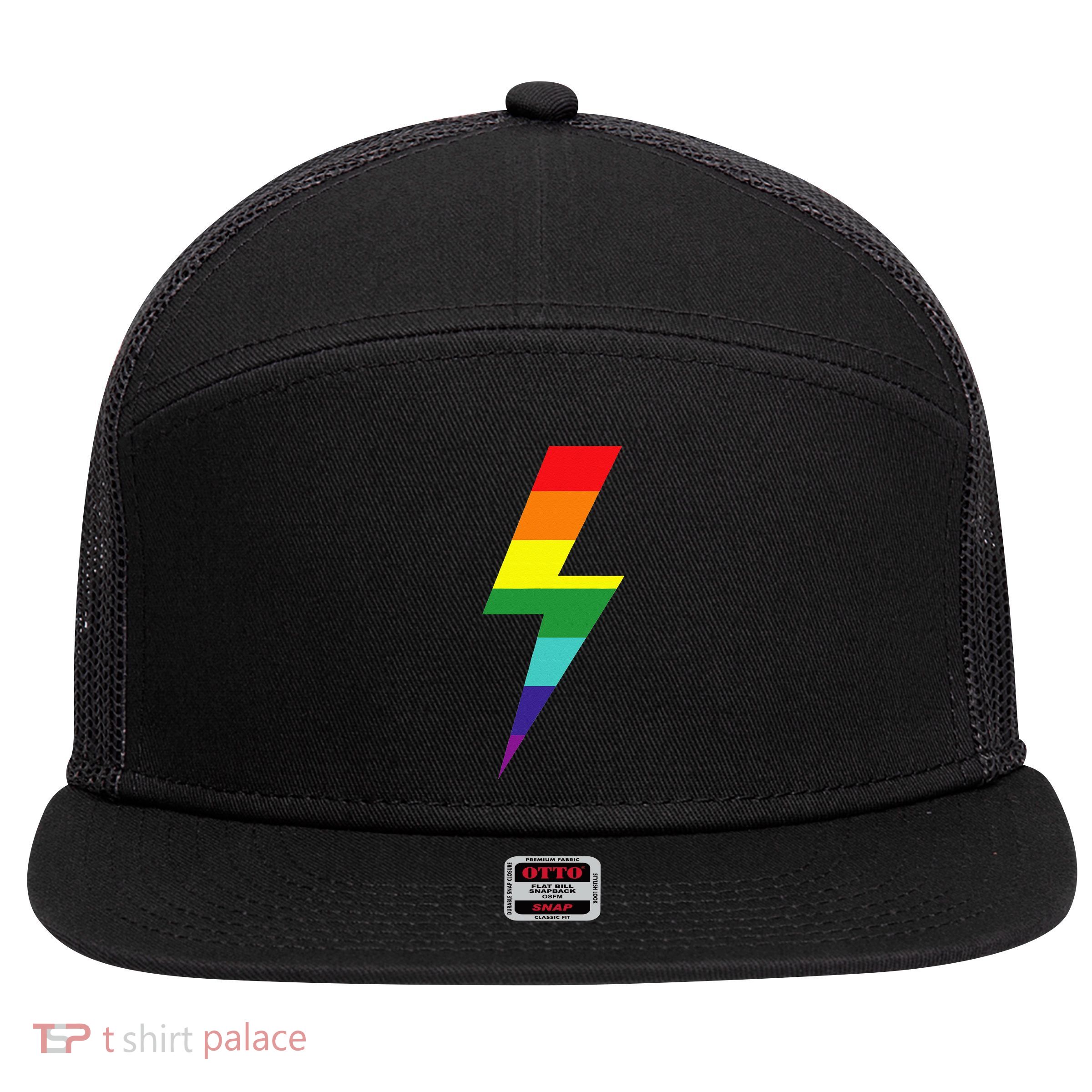 Rainbow Lightning Bolt 7 Panel Mesh Trucker Snapback Hat
