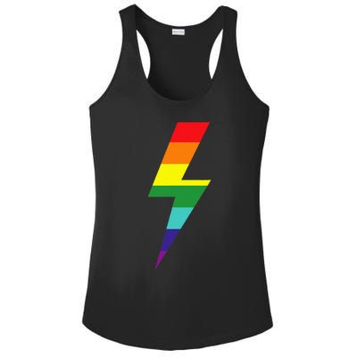 Rainbow Lightning Bolt Ladies PosiCharge Competitor Racerback Tank