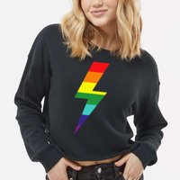 Rainbow Lightning Bolt Cropped Pullover Crew