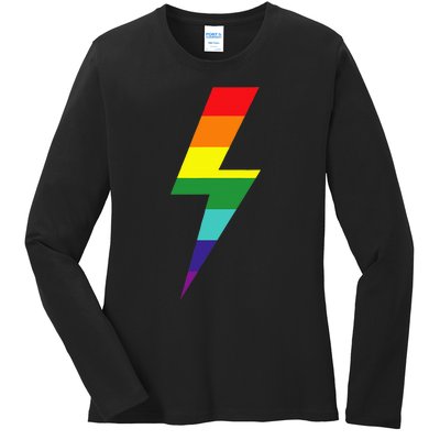 Rainbow Lightning Bolt Ladies Long Sleeve Shirt