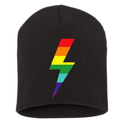 Rainbow Lightning Bolt Short Acrylic Beanie