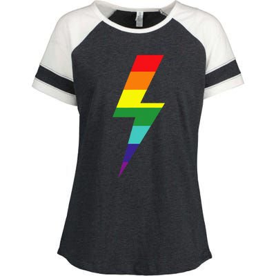 Rainbow Lightning Bolt Enza Ladies Jersey Colorblock Tee