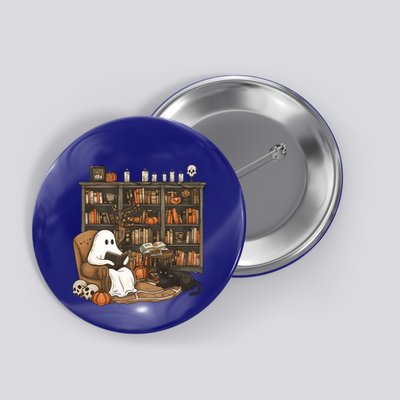 Retro Librarian Bookshelf Teacher Boujee Ghost Cat Halloween Meaningful Gift Button