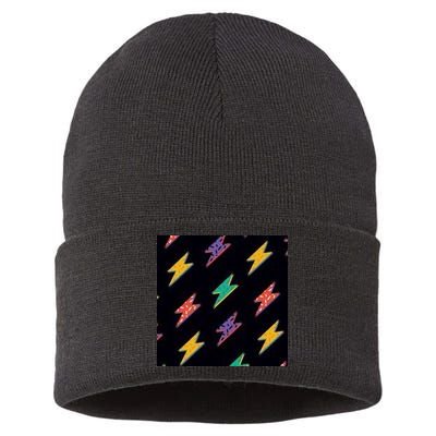 Retro Lightning Bolt Colorful Sustainable Knit Beanie