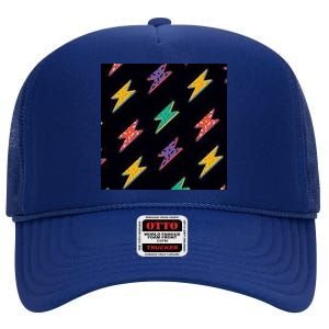 Retro Lightning Bolt Colorful High Crown Mesh Back Trucker Hat