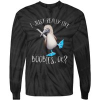 Really Like Boobies! Funny Bold Blue Feet Booby Humor Tie-Dye Long Sleeve Shirt