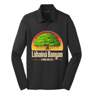 Retro Lahaina Banyan Tree Strong Since 1873 Support Maui Hawaii Silk Touch Performance Long Sleeve Polo