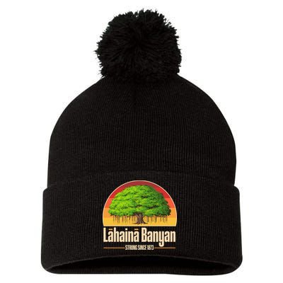 Retro Lahaina Banyan Tree Strong Since 1873 Support Maui Hawaii Pom Pom 12in Knit Beanie