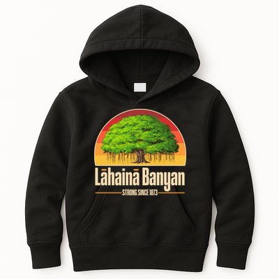 Retro Lahaina Banyan Tree Strong Since 1873 Support Maui Hawaii Kids Hoodie