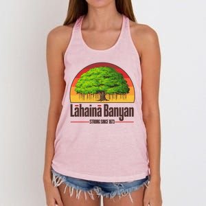 Retro Lahaina Banyan Tree Strong Since 1873 Support Maui Hawaii Women's Knotted Racerback Tank