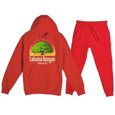 Retro Lahaina Banyan Tree Strong Since 1873 Support Maui Hawaii Premium Hooded Sweatsuit Set