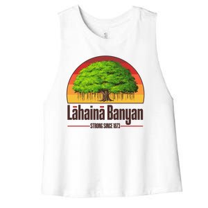 Retro Lahaina Banyan Tree Strong Since 1873 Support Maui Hawaii Women's Racerback Cropped Tank