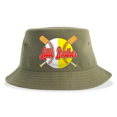 Retro Little Brother Baseball Softball Funny Fathers Day Great Gift Sustainable Bucket Hat