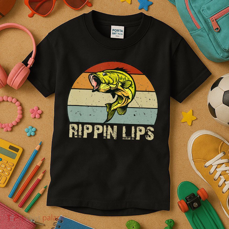Rippin Lips Bass Fishing Gifts For Dad Fathers Day Kids T-Shirt