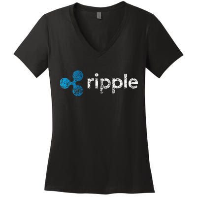 Ripple Logo Crypto Xrp Coin Hodler Fan Women's V-Neck T-Shirt
