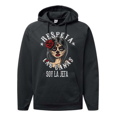 Respeta Las Canas La Jefa Funny Spanish Performance Fleece Hoodie